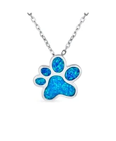 Bling Jewelry Bff Best Friend Animal Pet Lover Bff Synthetic Blue Opal Inlay Cat Dog Puppy Paw Print Necklace Pendant Sterling Silver