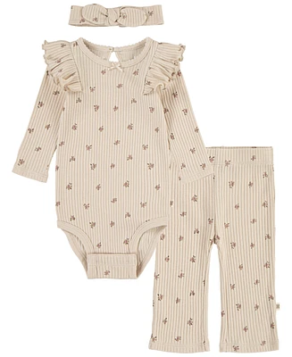 Huggies Baby Girls Long Sleeve Bodysuit, Headband and Pants 3-Piece Set