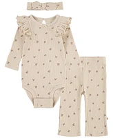 Huggies Baby Girls Long Sleeve Bodysuit, Headband and Pants 3-Piece Set