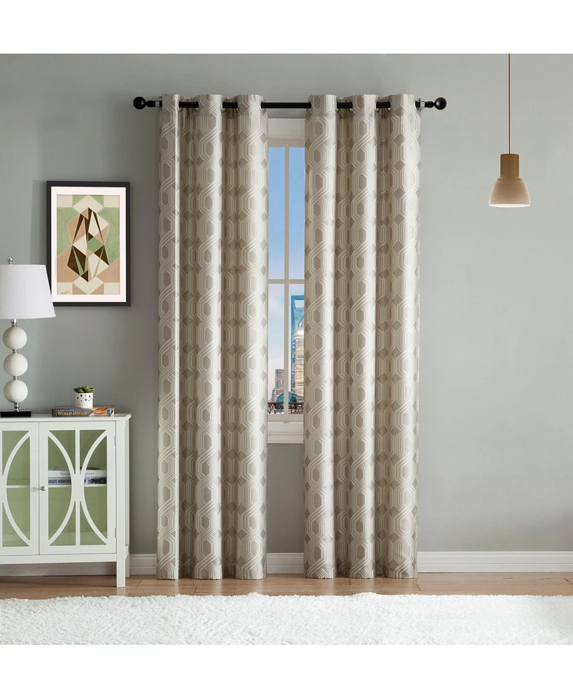 Kate Aurora Contemporary Living 2 Pack Semi Sheer Geometric Grommet Top Curtain Panels - Taupe