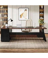Tribesigns 78" L-Shaped Executive Desk, Large Office Desk with Drawers and Lateral File Cabinet, Business Furniture Storage Shelves, Modern Compu
