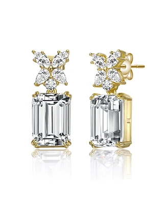 14K Gold Plated Cubic Zirconia Cluster Drop Earrings