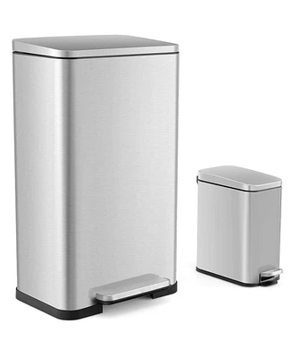 2 Pack Trash Can Combo Set with Step-on Pedal Removable Inner Buckets for Kitchen