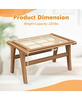 1 Pcs Ottoman Footstool Natural Teak Wooden Foot Rest with Handwoven Rattan Indoor