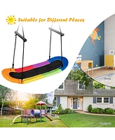 Saucer Tree Swing Surf Kids Outdoor Adjustable Oval Platform Set w/ Handle Green