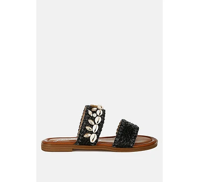 Shellfish Raffia Slip On Sandals