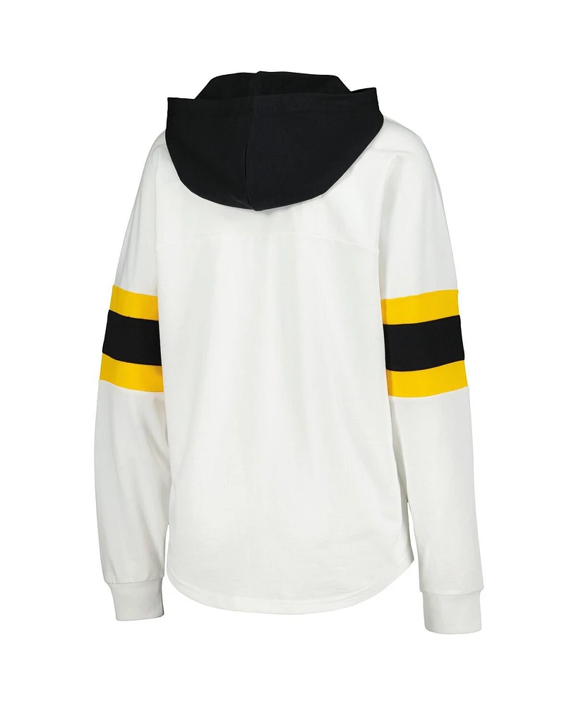 G-iii 4Her by Carl Banks Women's White/Black Pittsburgh Penguins Goal Zone Long Sleeve Lace-Up Hoodie T-Shirt