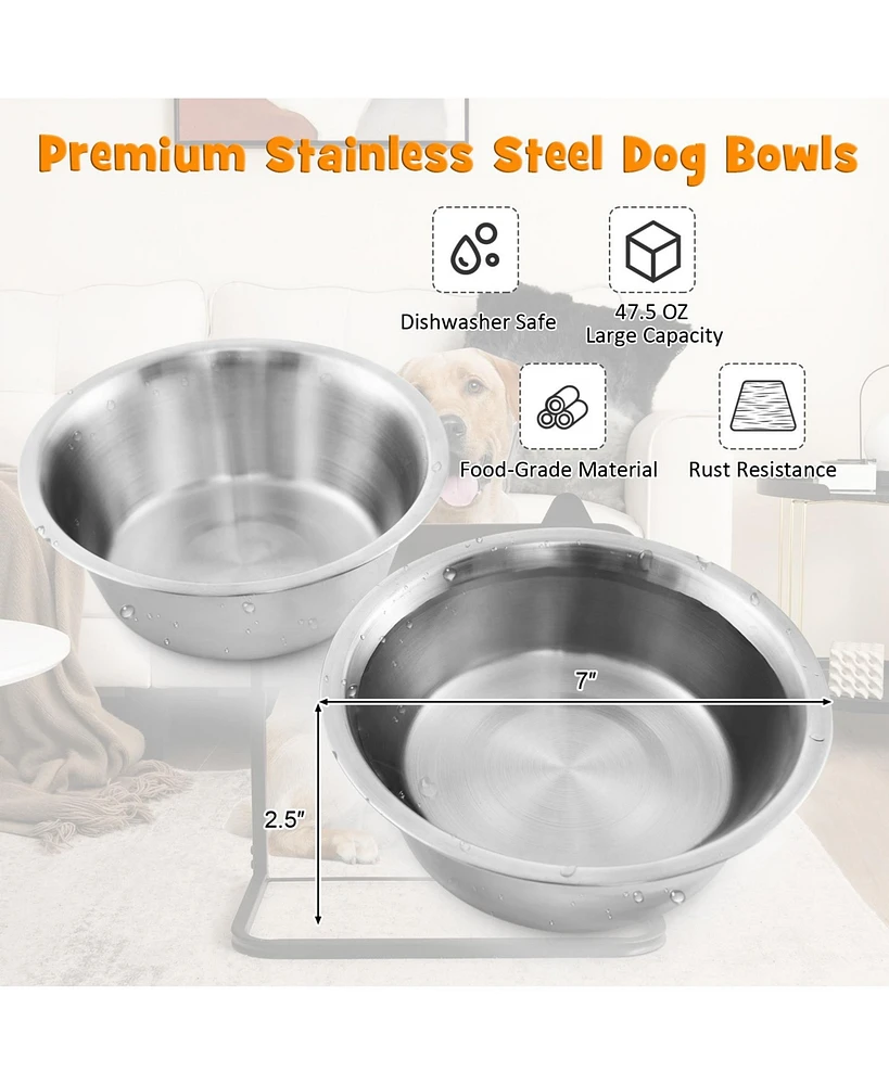 Inolait Dog Bowl Stand with 2 Stainless Steel Food Water Bowls