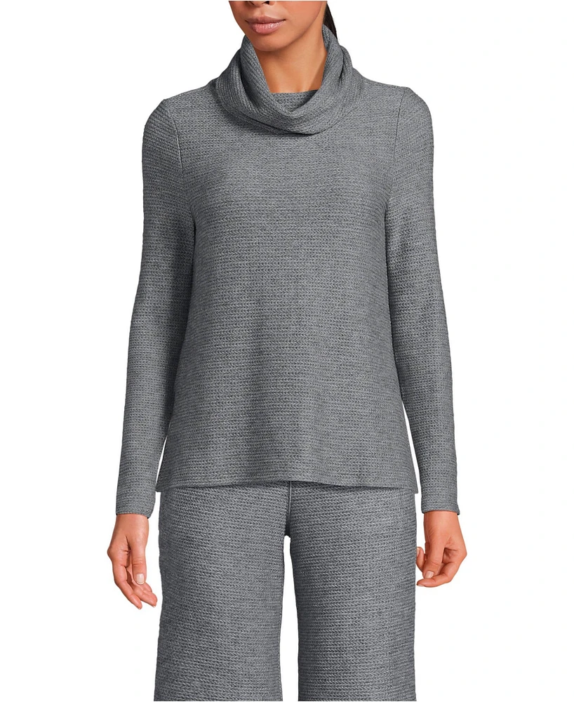 Lands' End Women's Cable Ottoman Relaxed Long Sleeve Cowl Neck Top
