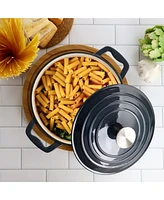 MegaChef 2 Quart Round Enameled Cast Iron Braiser Pan Dark Blue