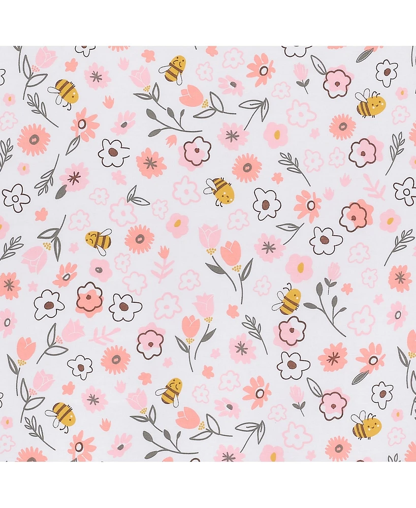 Lambs & Ivy Little Garden 100% Cotton Pink Floral Fitted Crib/Toddler Sheet