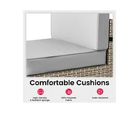 Gray 7-Piece Wicker Outdoor Sectional Set with Coffee Table and Gray Cushions