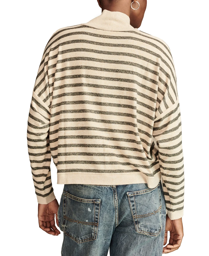 Lucky Brand Women's Cloud Stripe Drapey Mock Neck Top