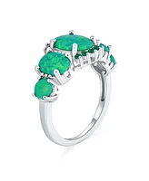 Bling Jewelry 5 Stone Oval Green Synthetic Opal Half Eternity Band Ring .925 Sterling Silver Thin 1MM
