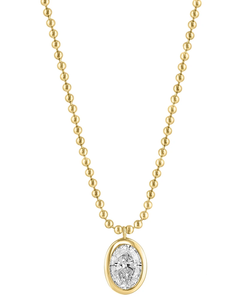 Effy Lab Grown Diamond Oval Bezel Beaded 18" Pendant Necklace (2 ct. t.w.) in 14k Gold