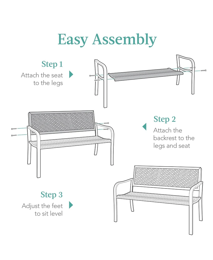 Best Choice Products Indoor Outdoor Steel Garden Bench w/ Geometric Backrest