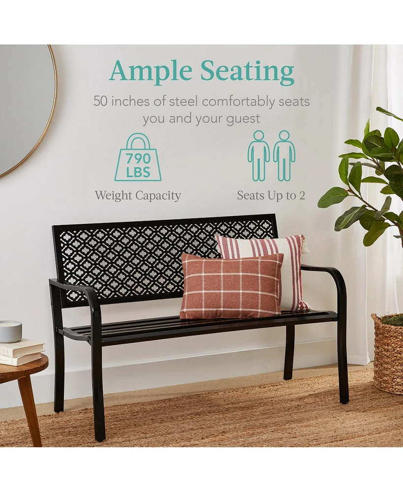 Best Choice Products Indoor Outdoor Steel Garden Bench w/ Geometric Backrest