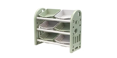 Kids Toy Storage Organizer – Green Multi-Functional Unit with 6 Bins, Hdpe Shelves for Playroom, Bedroom, or Living Room
