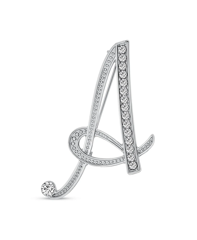 Bling Jewelry Large Statement Abc Pave Crystal Letters Alphabet Initial Scarf Lapel Pin Brooch Silver Plated