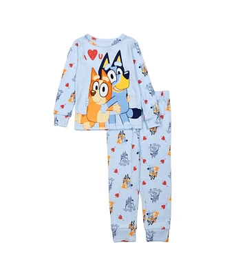 Bluey Toddler Boy Valentines Day Long Sleeve Long Leg Pajama, 2-Piece Set