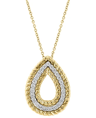 Effy Diamond (3/8 ct. t.w.) & Rope Pear-Shaped 18" Pendant Necklace in 14k Two-Tone Gold