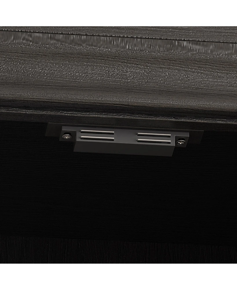 Famapy Black Wood Bookcase Storage Cabinet With Tempered Glass Doors