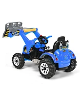 12V Battery Powered Kids Ride On Excavator Truck w/ Front Loader Digger