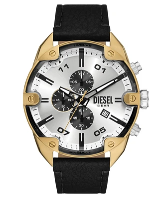Diesel Men's Spiked Quartz Chronograph Black Leather 49mm
