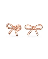 Bling Jewelry Delicate Simple Dainty Ribbon Birthday Present Bow Stud Earrings Rose Gold Plated .925 Sterling Silver