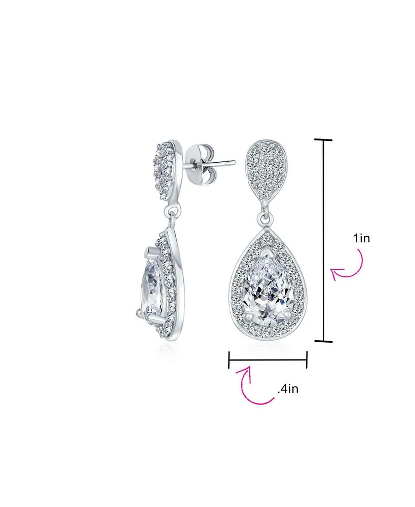 Bling Jewelry Traditional Classic Cubic Zirconia Canary Yellow 5CTW Solitaire Drop Halo Pear Shaped Teardrops Dangle Earrings Prom .925 Sterling Silve