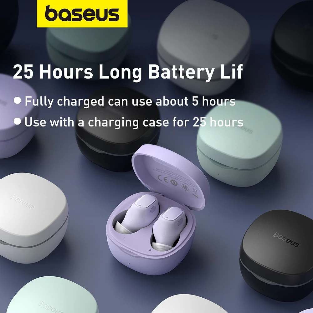 Baseus True Wireless Earbuds Tws Blueteeth 5.3 Headphones 20 Hours Battery,White
