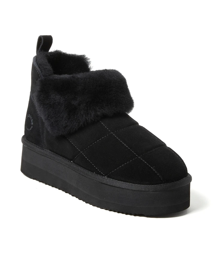 Fireside by Dearfoams Women's Bayswater Genuine Shearling Quilted Platform Bootie