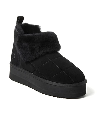 Fireside by Dearfoams Women's Bayswater Genuine Shearling Quilted Platform Bootie