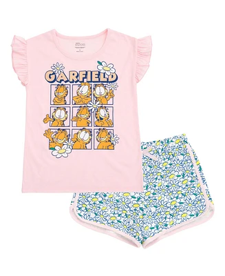 Garfield Girls T-Shirt and French Terry Dolphin Shorts Outfit Set