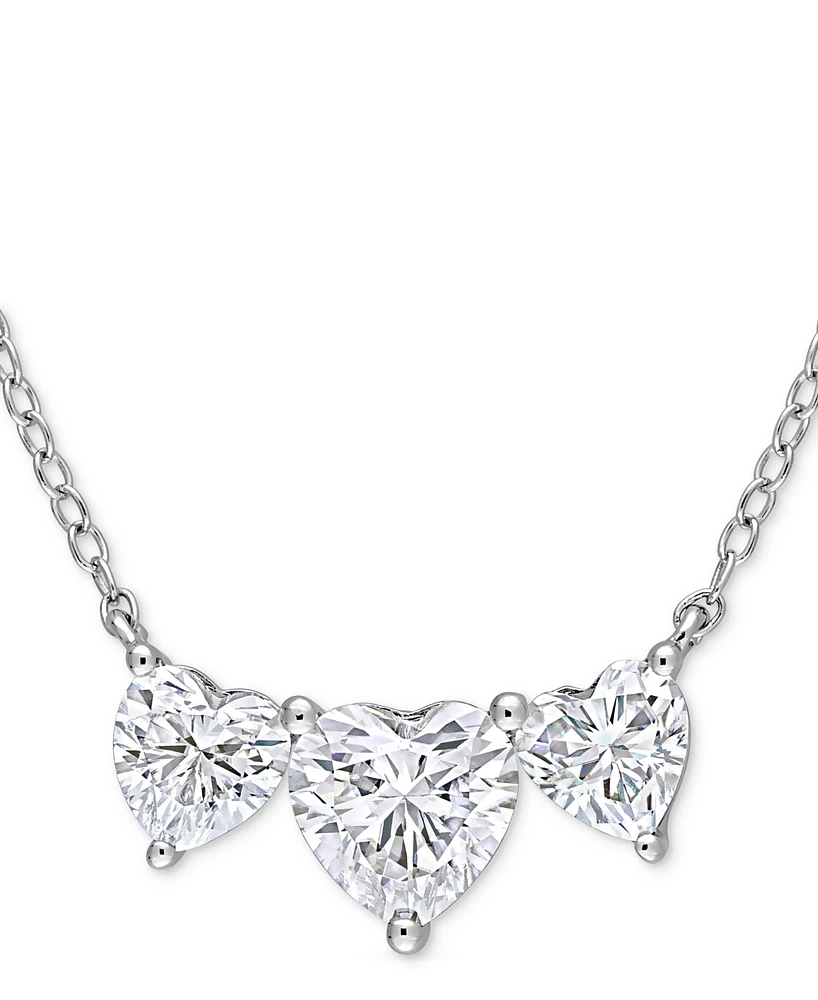 Moissanite Triple Heart 17" Pendant Necklace (2 ct. t.w.) in Sterling Silver