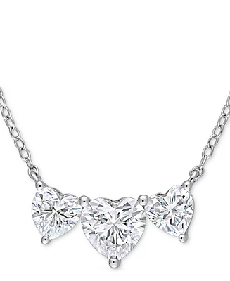 Moissanite Triple Heart 17" Pendant Necklace (2 ct. t.w.) in Sterling Silver