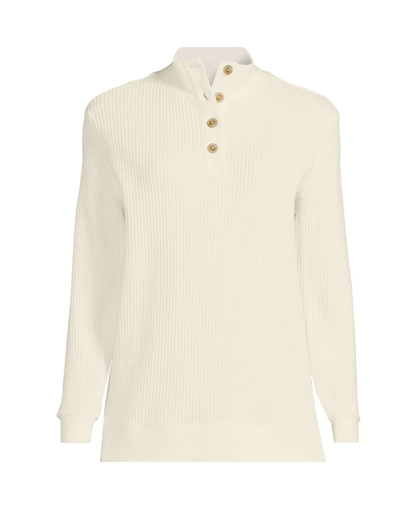 Lands' End Women's Plus Waffle Knit Button Placket Top