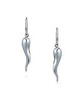 Bling Jewelry Lucky Italian Culture Horn Cornicello Style .925 Sterling Silver Dangle Earrings Finish