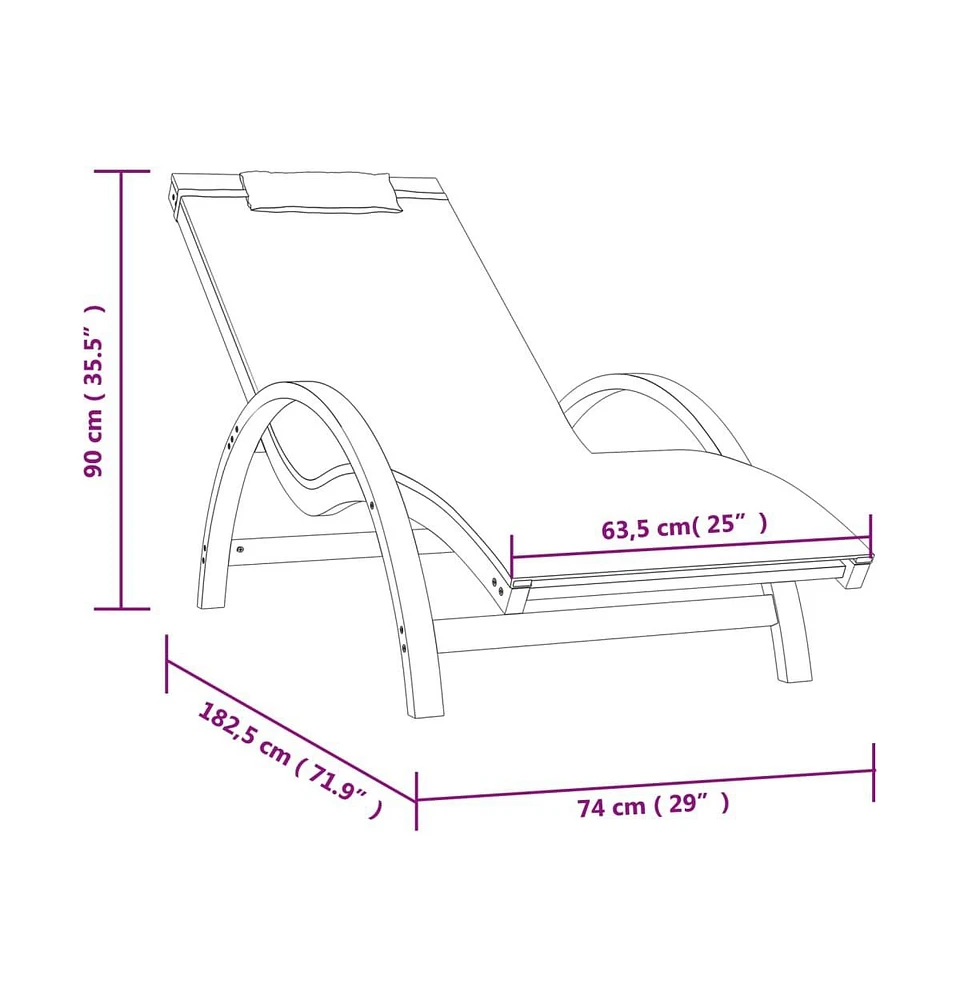 vidaXL Sun Lounger with Pillow White Textilene and Solid Wood Poplar