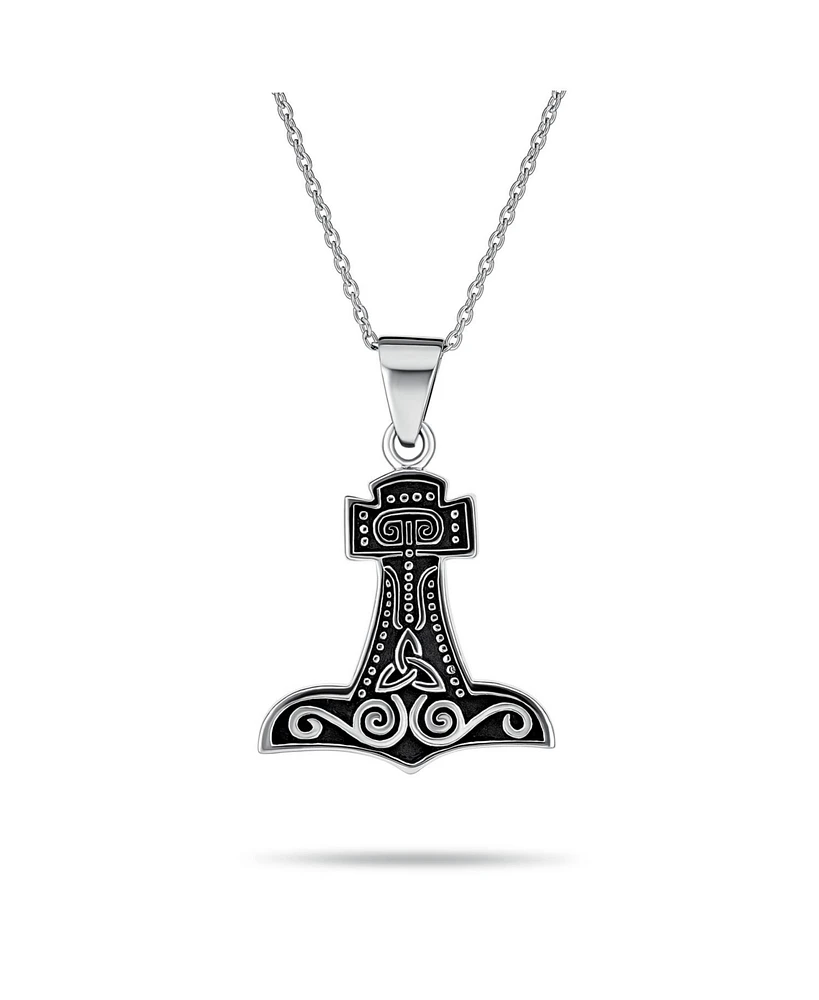 Bling Jewelry Protection Amulet Celtic Knot Viking Norse Thors Hammer Pendant Necklace Oxidized .925 Sterling Silver