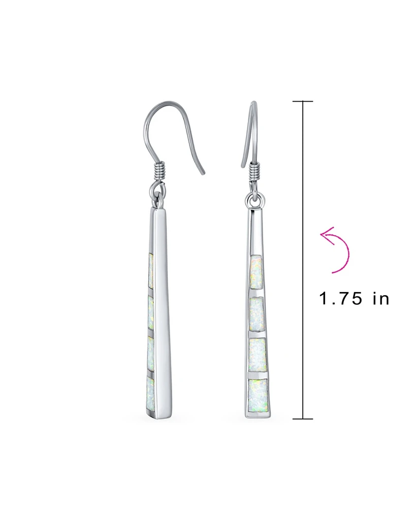 Bling Jewelry Boho Long Linear Iridescent Rainbow White Created Opal Teardrop Bar Shaped Dangle Earrings Rose Gold .925 Sterling Silver