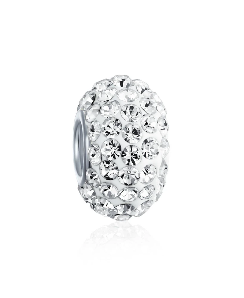 Bling Jewelry Blue White Crystal Cz Christmas Charm Bead Snowflake Sterling Silver for Bracelets