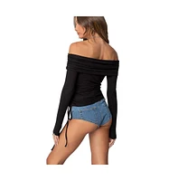 Edikted Women's Gathered fold over drawstring top