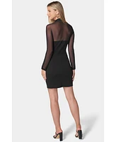 bebe Women's Mock Neck Long Sleeve Dress