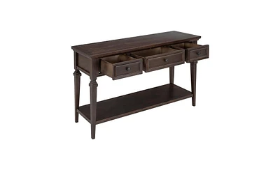 Classic Retro Console Table – 3 Drawer Entryway with Open Bottom Shelf and Easy Assembly