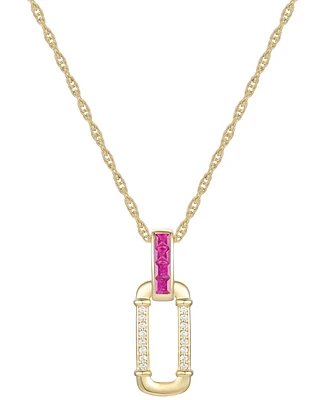 Lab Grown Ruby (1/3 ct. t.w.) & Diamond (1/20 Oval 18" Pendant Necklace 14k Gold-Plated Sterling Silver (Also available Sapphire Eme