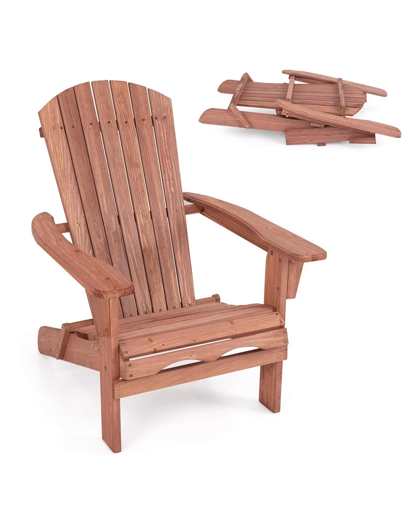 Folding Adirondack Chair Set of with High Backrest & Wide Armrests Wooden