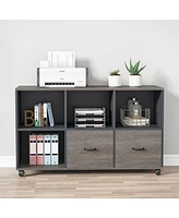 Tribesigns 2 Drawers Lateral File Cabinets, Home Office 43-inch Mobile Wood Filing Cabinet Printer Stand with Wheels and Open Storage Shelves,Drawers