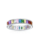 Bling Jewelry Colorful Rainbow Multi Color Cubic Zirconia Eternity Ring Band .925 Silver