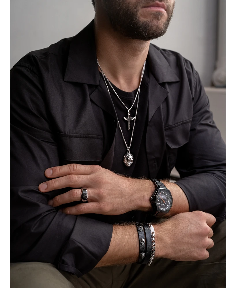 Bulova X Marc Anthony Men's Lion Head Studded Leather Wrap Bracelet